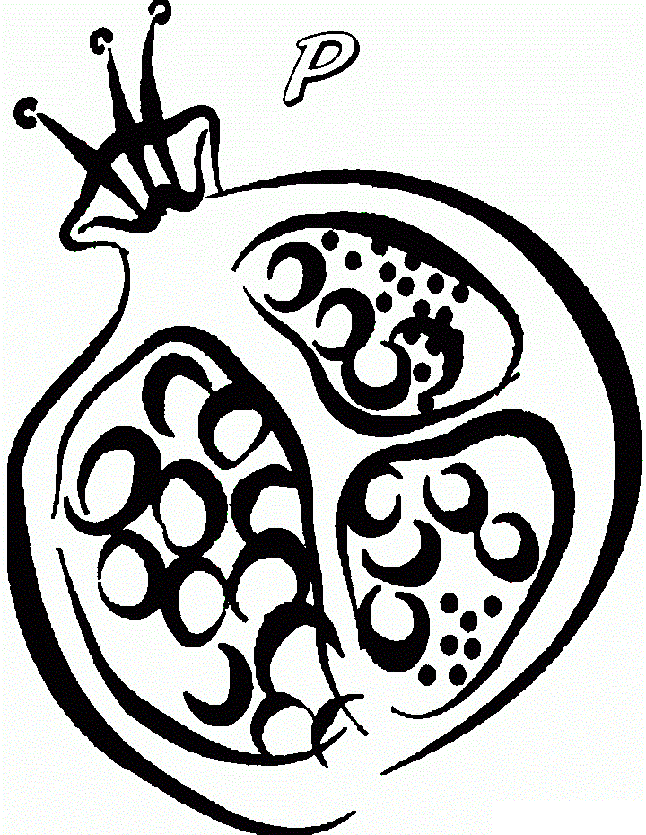 Coloring page pomegranate and small seeds